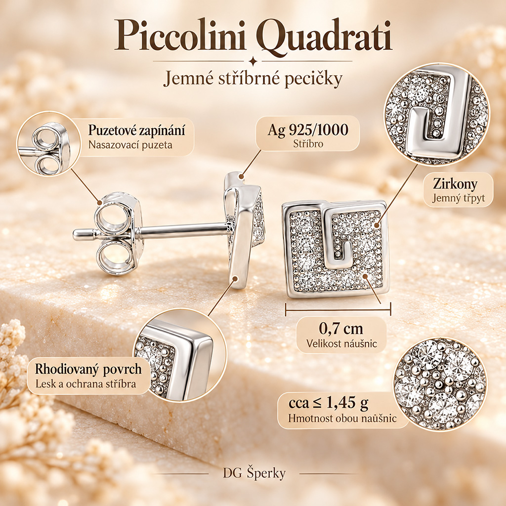 Stříbrné náušnice Piccolini Quadrati (5)